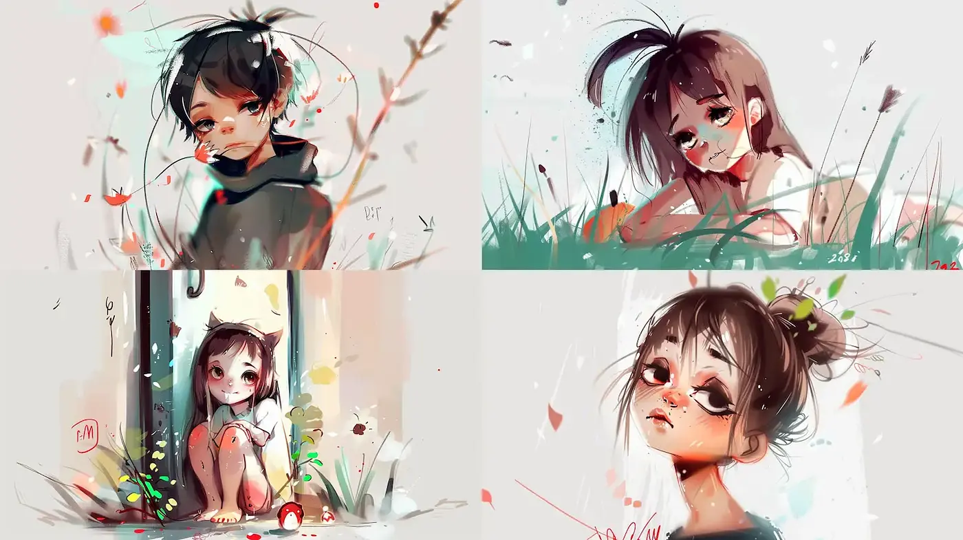 A Fusion of Whimsy and Serenity in Illustrative Portraits - Midjourney sref style