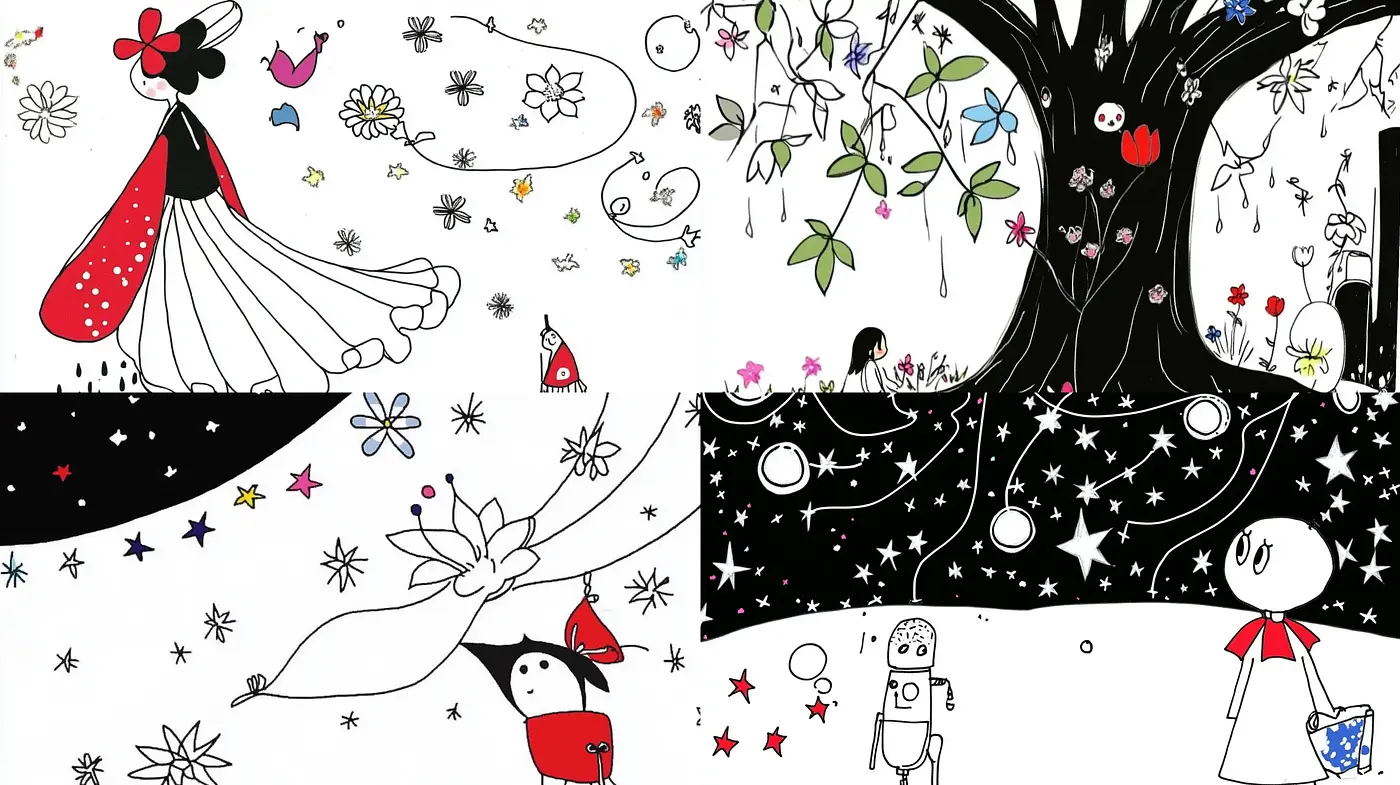 Monochromatic Fantasia with Whimsical Accents - Midjourney sref style