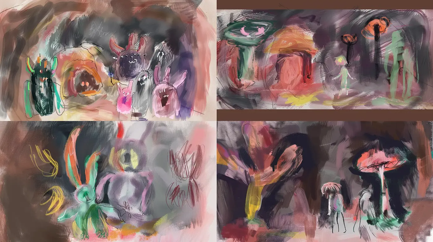 Whimsical Brushwork and Ethereal Creatures: An Abstract Expressionist Exploration - Midjourney sref style
