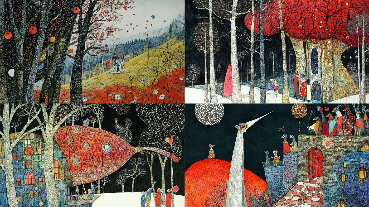 Enchanted Whimsicality: A Tapestry of Vivid Dreams and Storybook Charm - Midjourney sref style