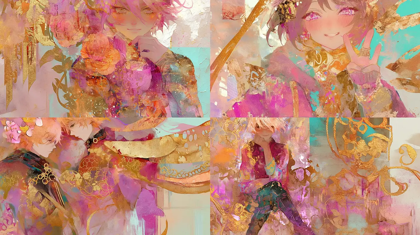 Ethereal Pastel Dreamscape with Gilded Accents - Midjourney sref style