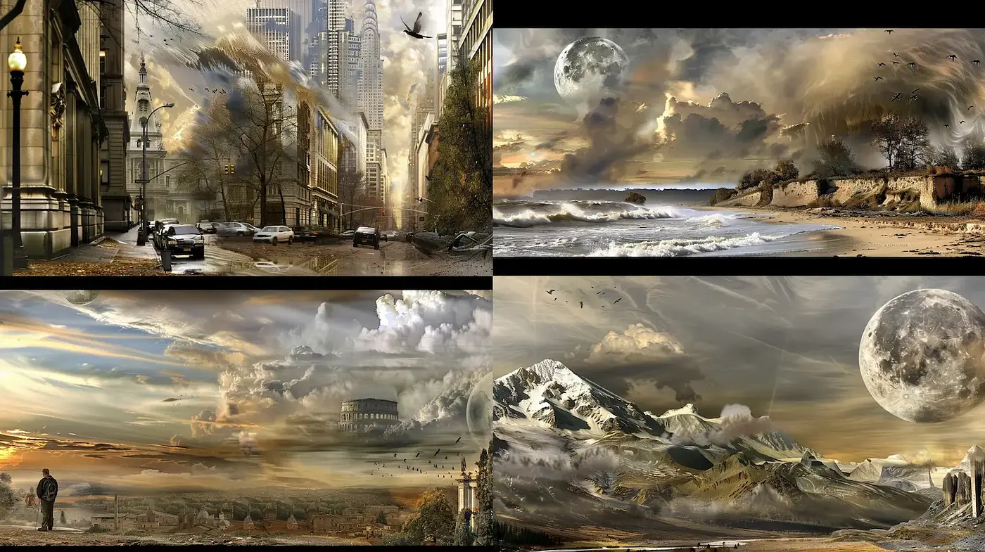 Surreal Urban and Natural Landscapes with a Dreamlike Quality - Midjourney sref style