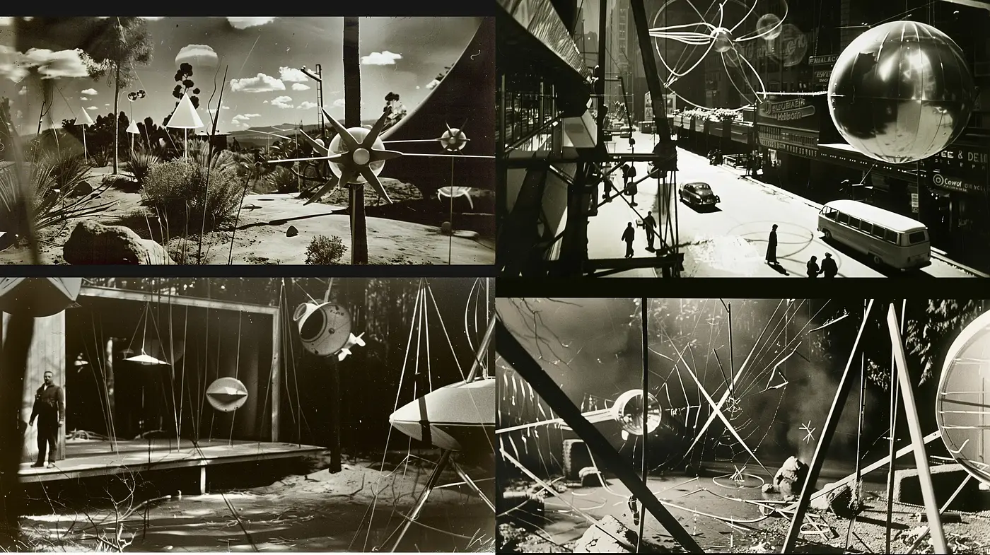 Monochromatic Retrofuturistic Visions in Stylized Sepia Tones - Midjourney sref style