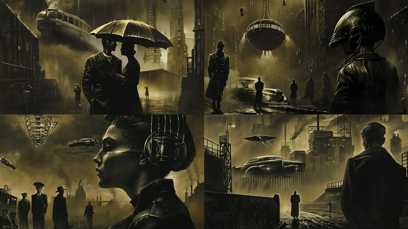 Dystopian Nocturne: Echoes of Shadowed Sci-Fi Realism - Midjourney sref style