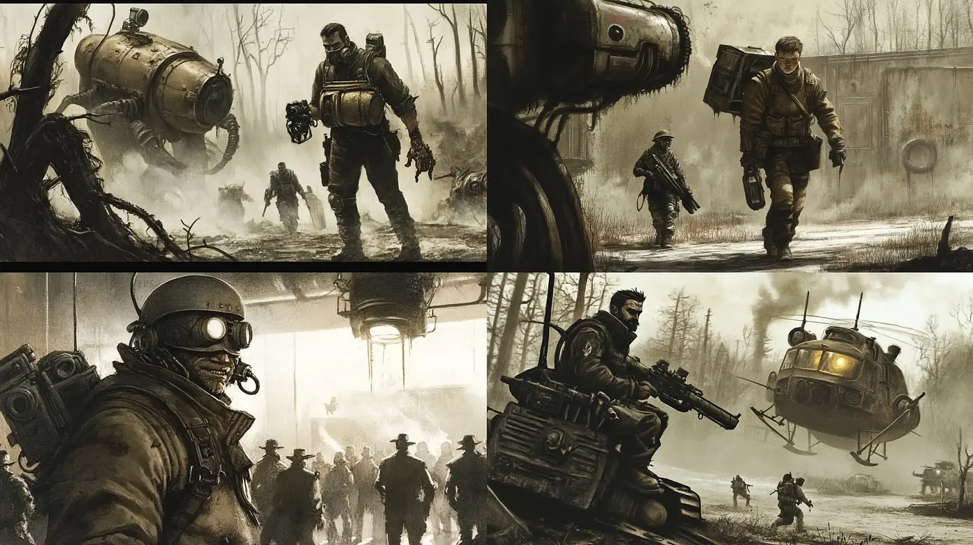 Dystopian Echoes: A Fusion of Futuristic Warfare and Grunge Artistry - Midjourney sref style