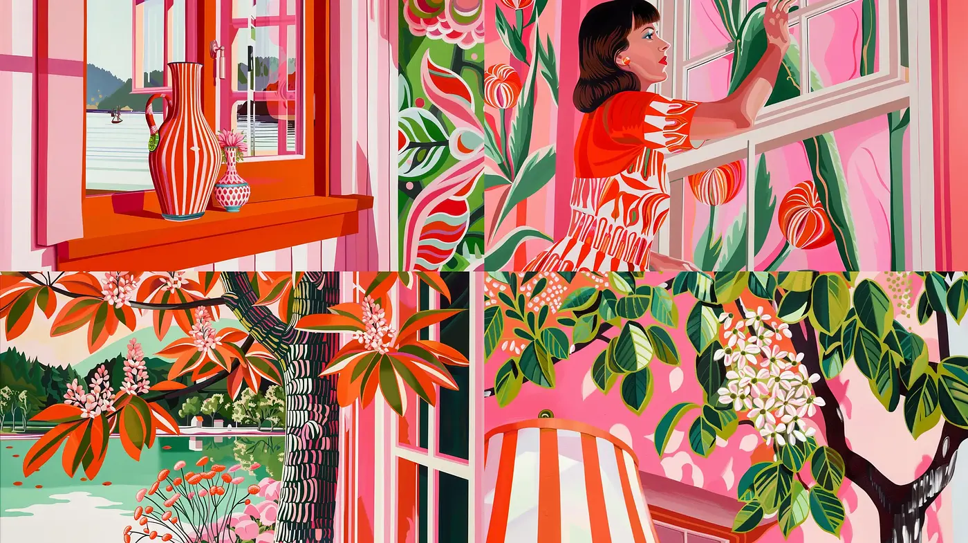 Vibrant Botanical Tableaux with Bold Graphic Detailing - Midjourney sref style