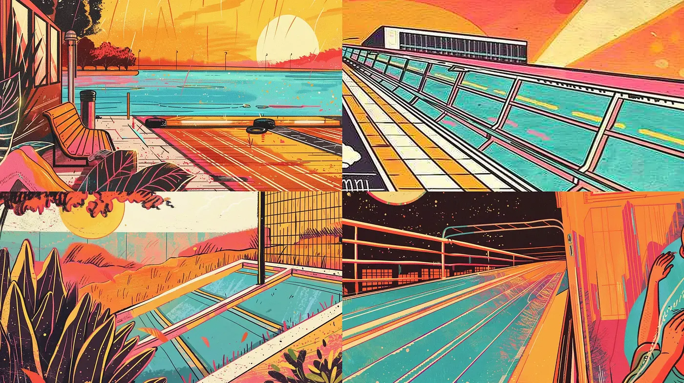 Retro-Futuristic Sunset Visions with Vivid Contrast - Midjourney sref style