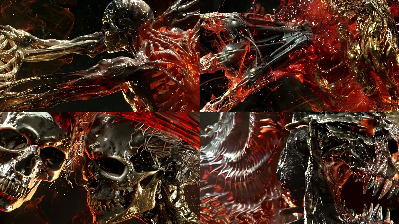 Fiery Hues and Textured Gloss across Baroque Influenced Visceral Imagery - Midjourney sref style
