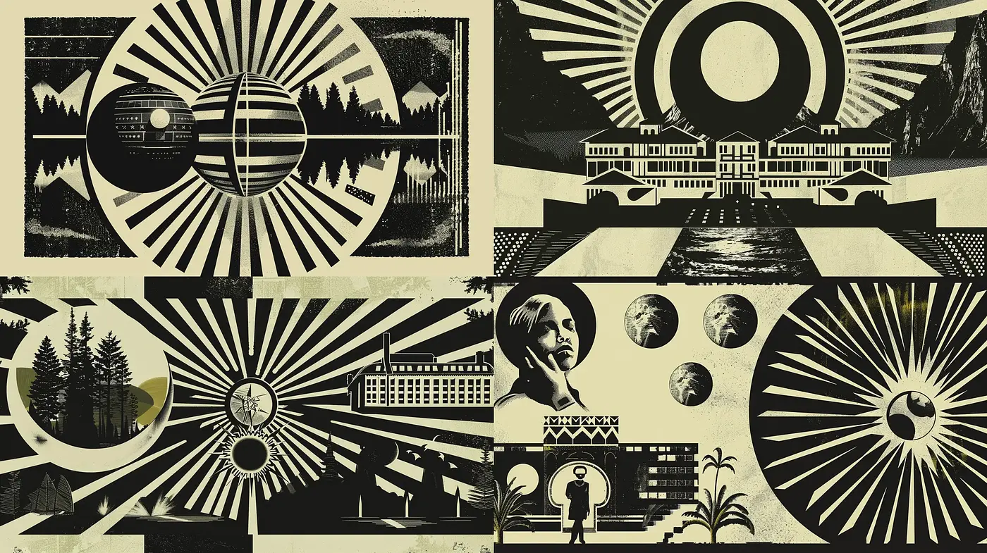 Monochromatic Retro-futuristic Elegance with Geometric Radiance - Midjourney sref style