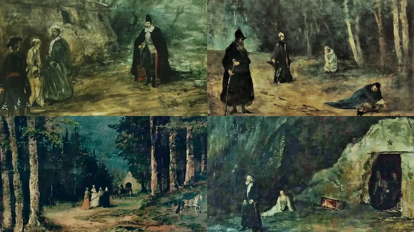 Whispering Shades in a Rustic Tableau: An Homage to Tonalism and Aged Textures - Midjourney sref style