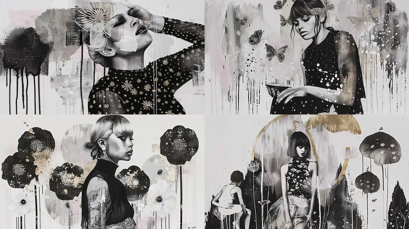 Contemporary Artistic Expression with Monochromatic Elegance - Midjourney sref style