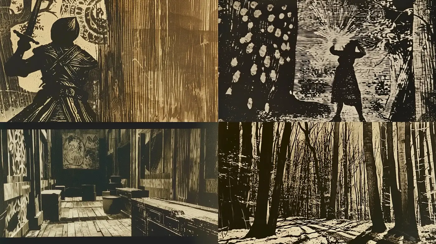 Rustic Sepia-Toned Textured Tapestry - Midjourney sref style