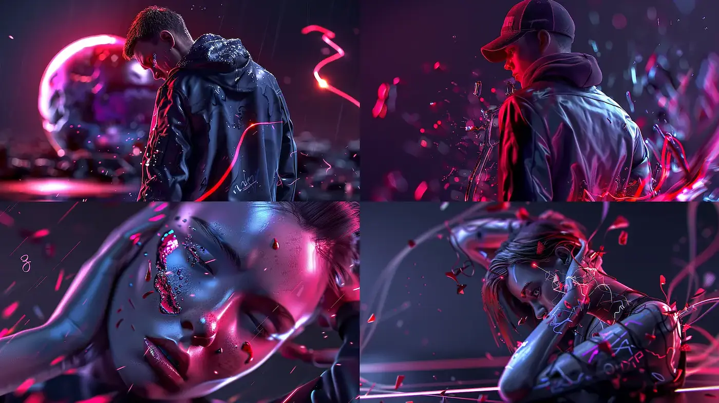 Futuristic Cybernetic Aesthetics with High-Contrast Renderings - Midjourney sref style
