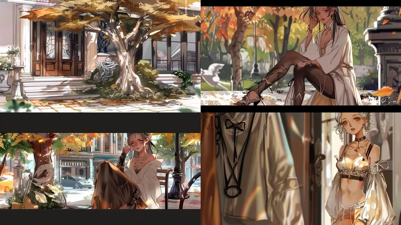 Autumnal Elegance in Contemporary Anime-Inspired Illustration - Midjourney sref style
