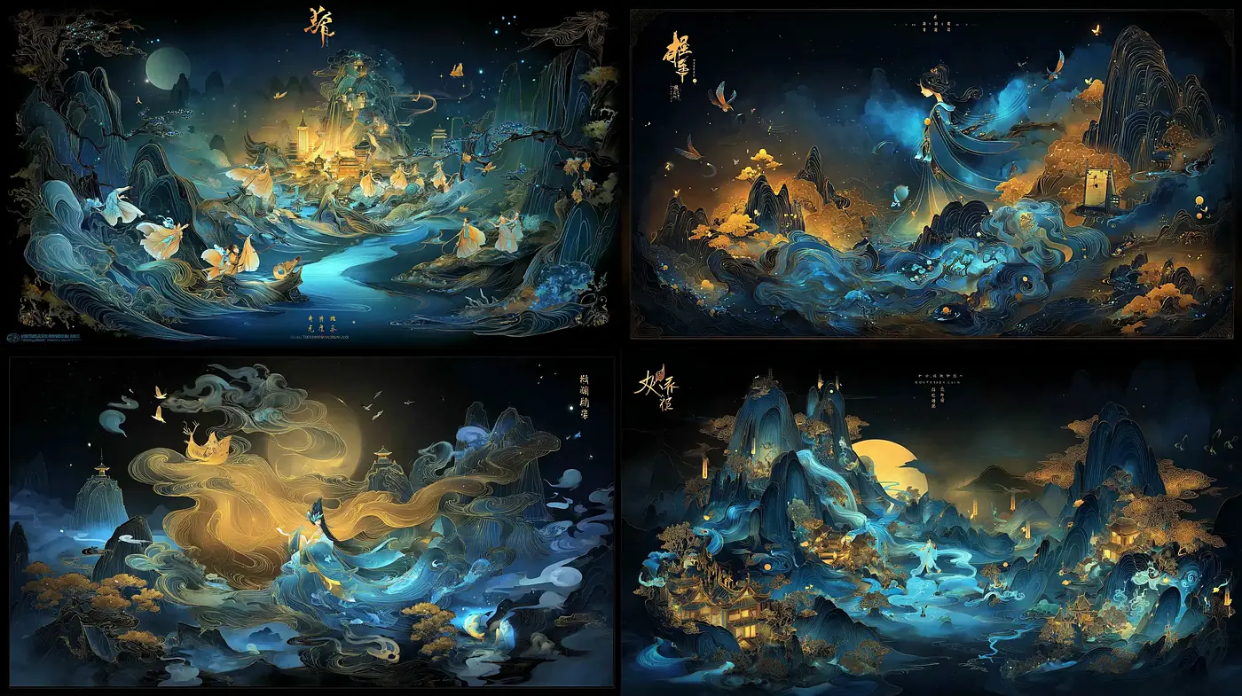 Ethereal landscapes with a harmonious blend of mystique and nature - Midjourney sref style