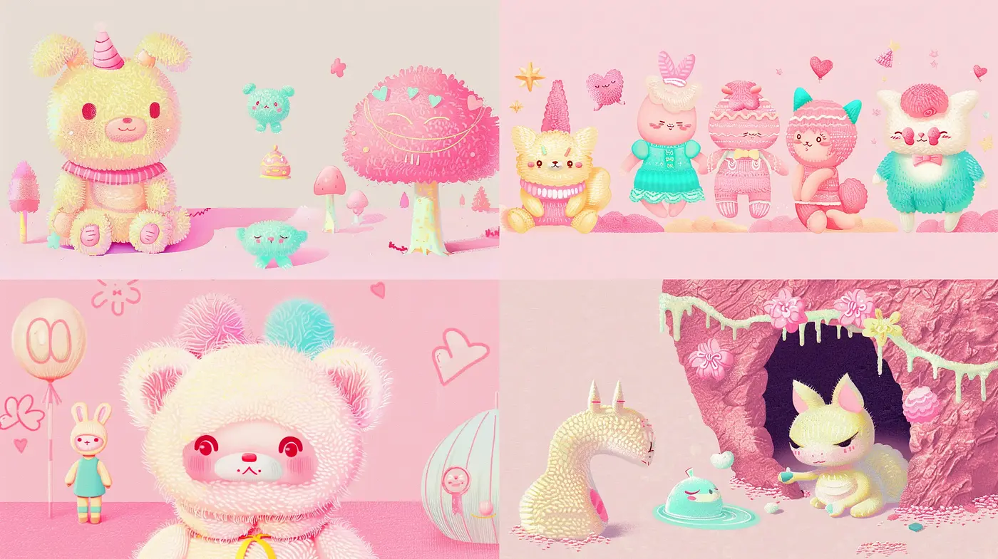 Sugary Pastel Dreamscapes with Whimsical Creature Companions - Midjourney sref style