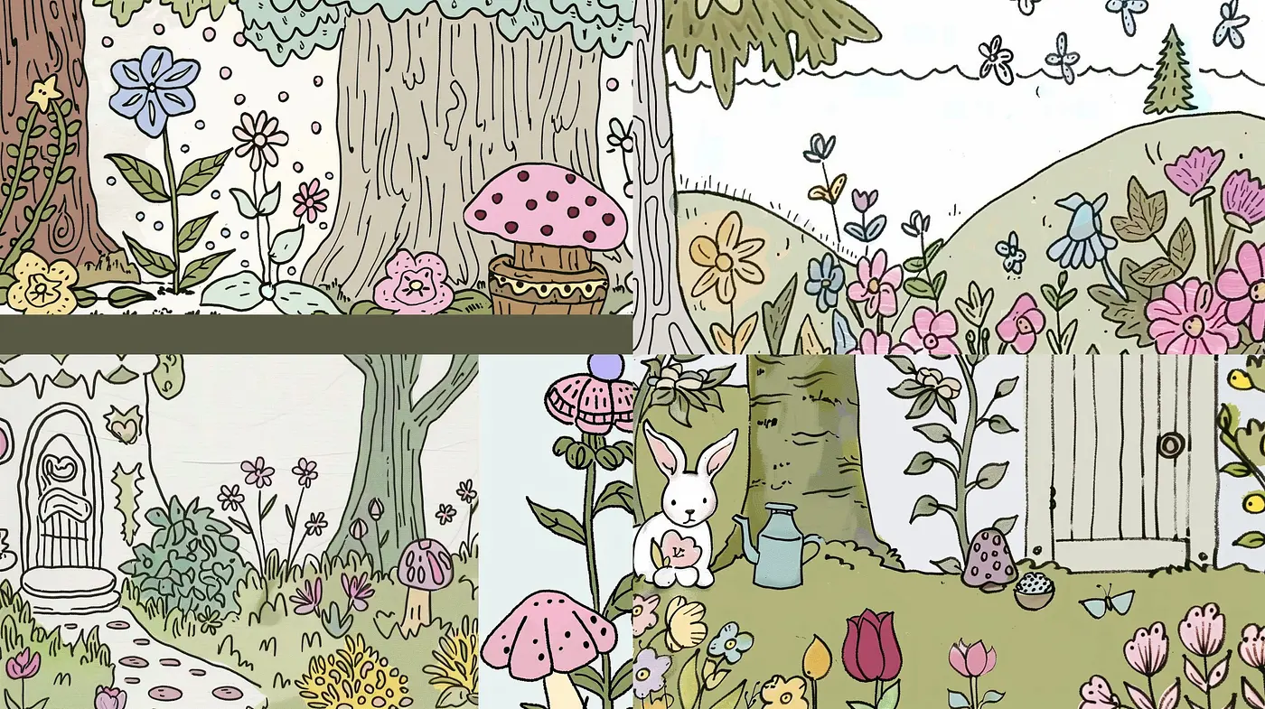 Whimsical Storybook Garden: A Consistent Expression of Pastel Charm and Enchanted Illustration - Midjourney sref style