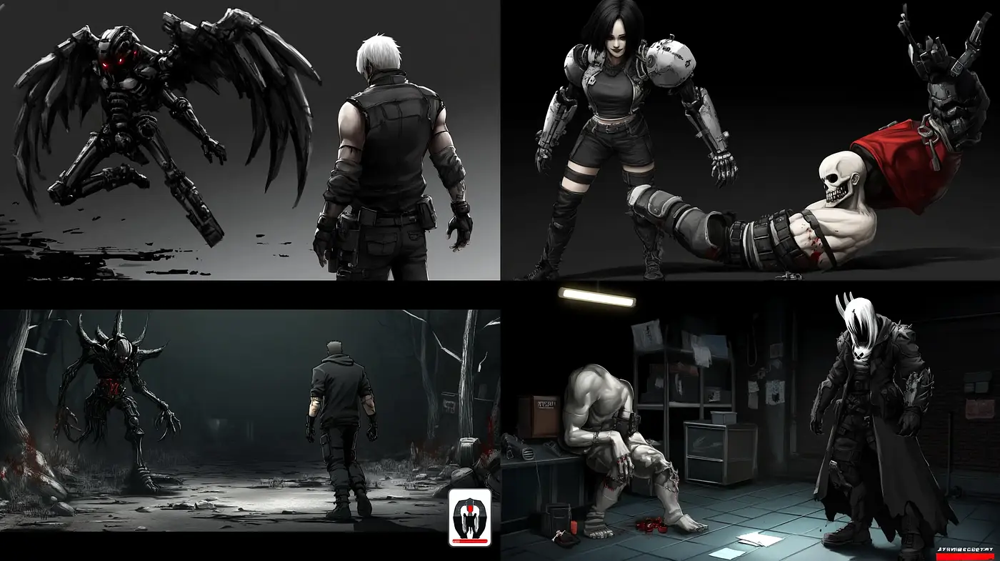 Dark and Dynamic Monochromatic Illustration Style - Midjourney sref style