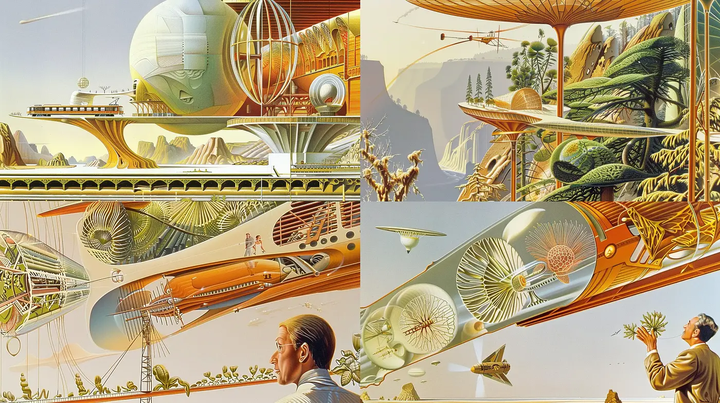 Futuristic Nostalgia of Retro Sci-fi Elegance - Midjourney sref style