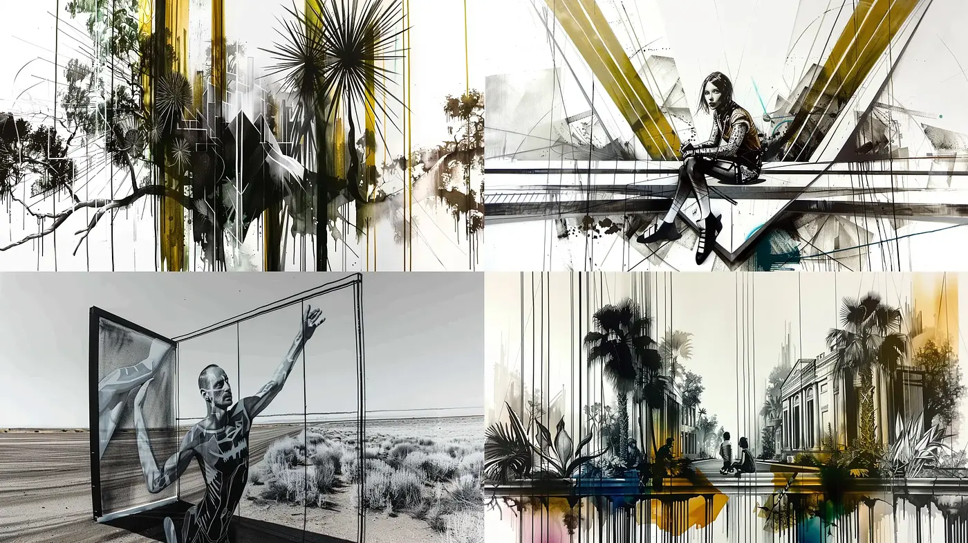Abstract Fusion of Ink Wash and Geometric Linearity - Midjourney sref style