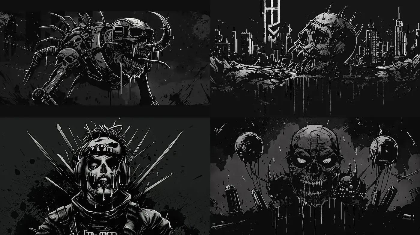 Dark, gritty, and surreal visuals with an edgy vibe - Midjourney sref style