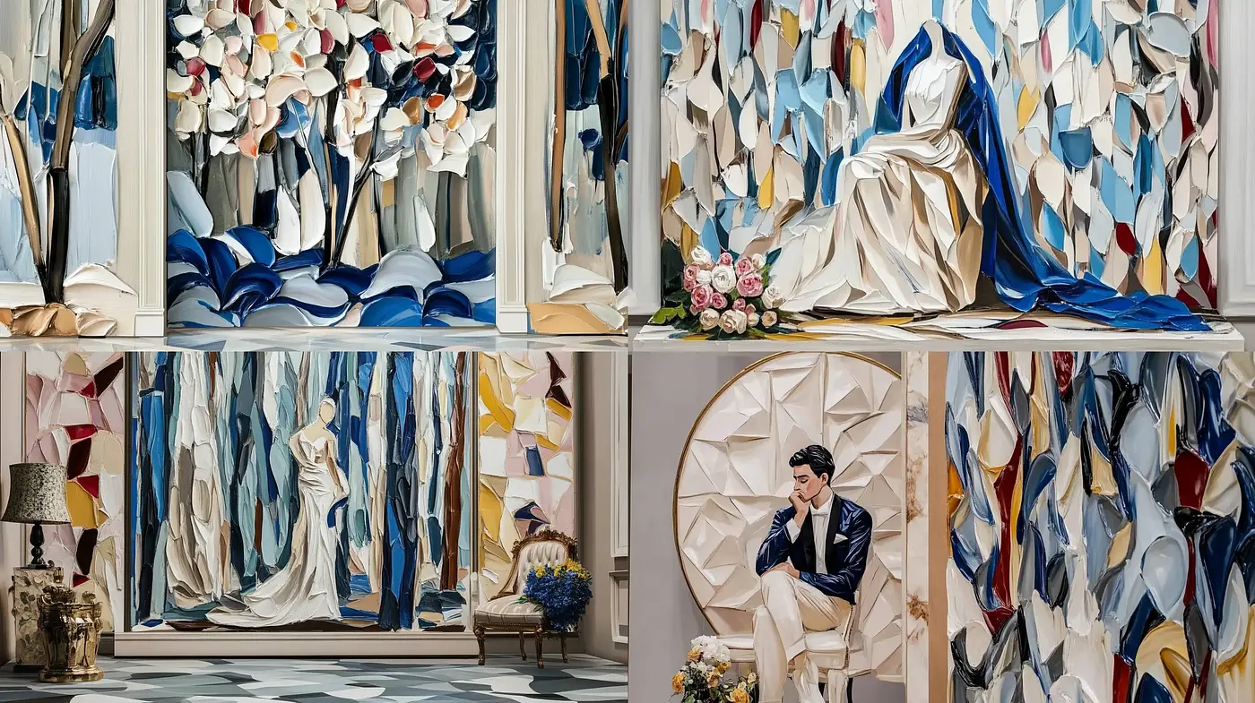 Faceted Elegance: A Symphony in Cubist Textures and Contemplative Tones - Midjourney sref style
