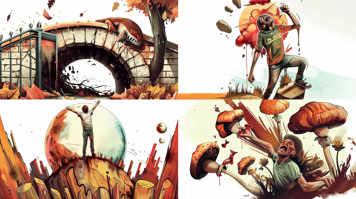 Dynamic and Colorful Surreal Illustrations with a Playful Edge - Midjourney sref style