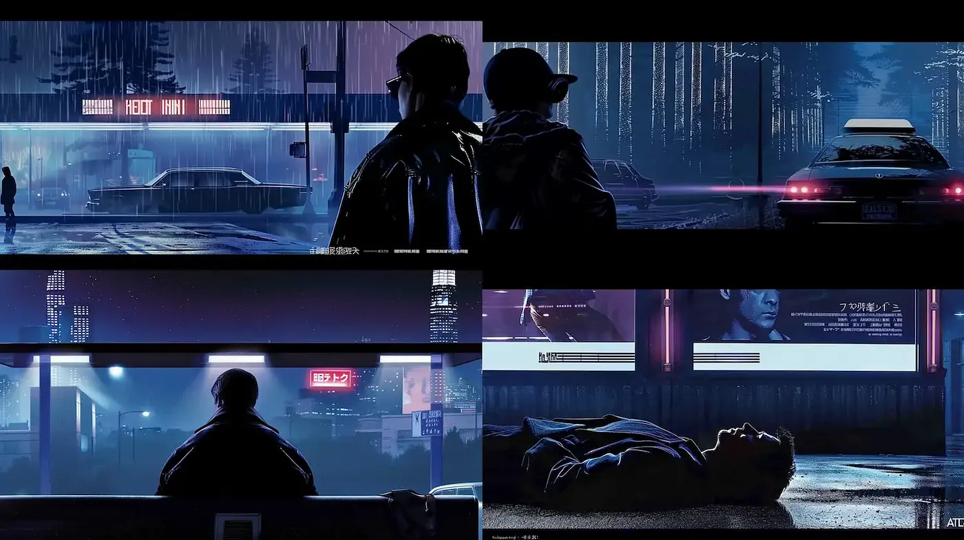 Cinematic Neon Urban Noir Aesthetic with Atmospheric Depth - Midjourney sref style