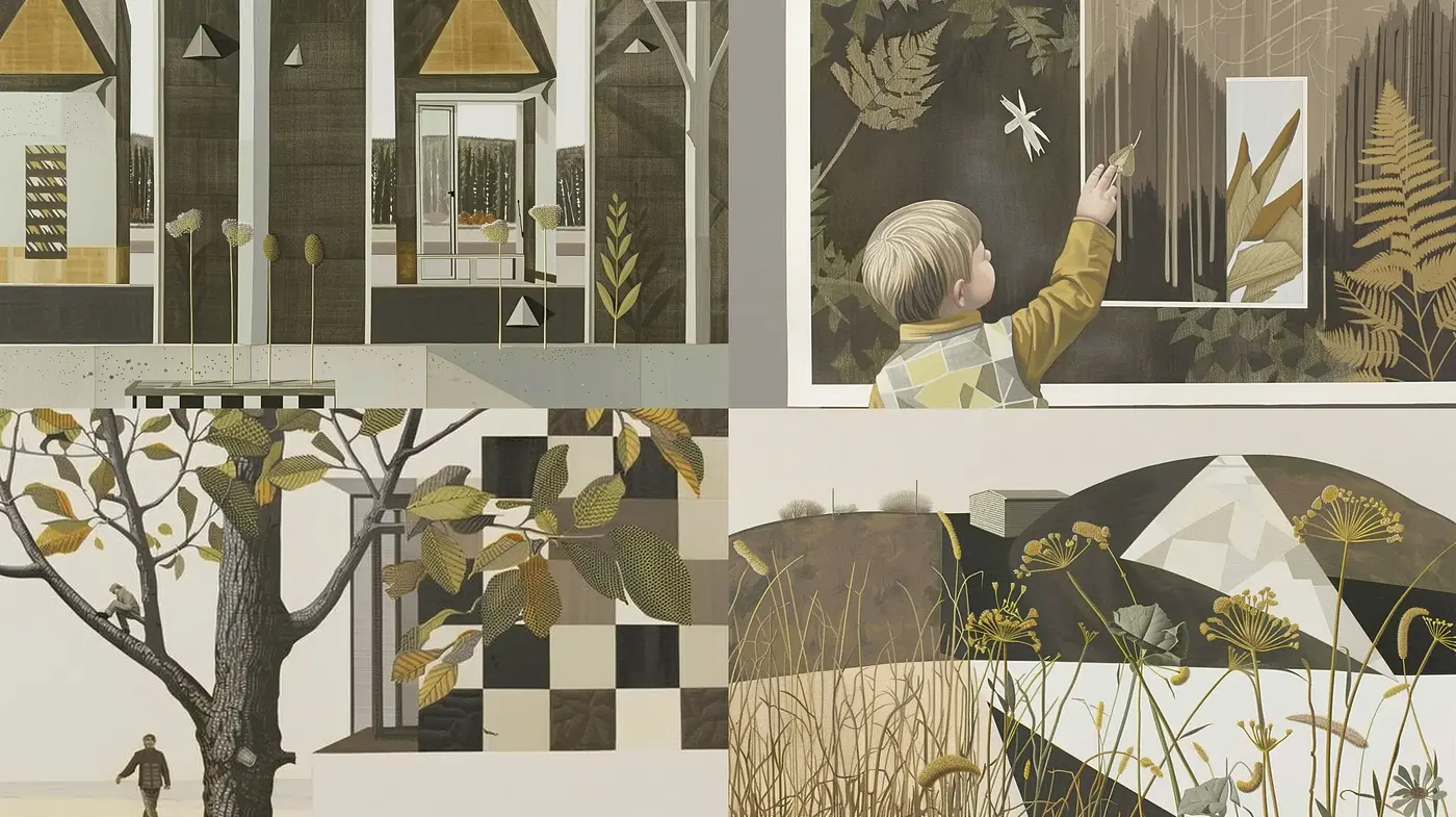 Geometric Nature: A Harmony of Mid-Century Modern Design and Pastoral Elegance - Midjourney sref style
