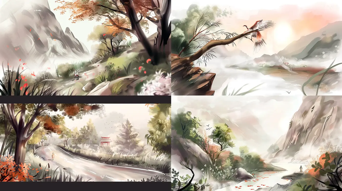Ethereal Brushstrokes in Misty Landscapes - Midjourney sref style
