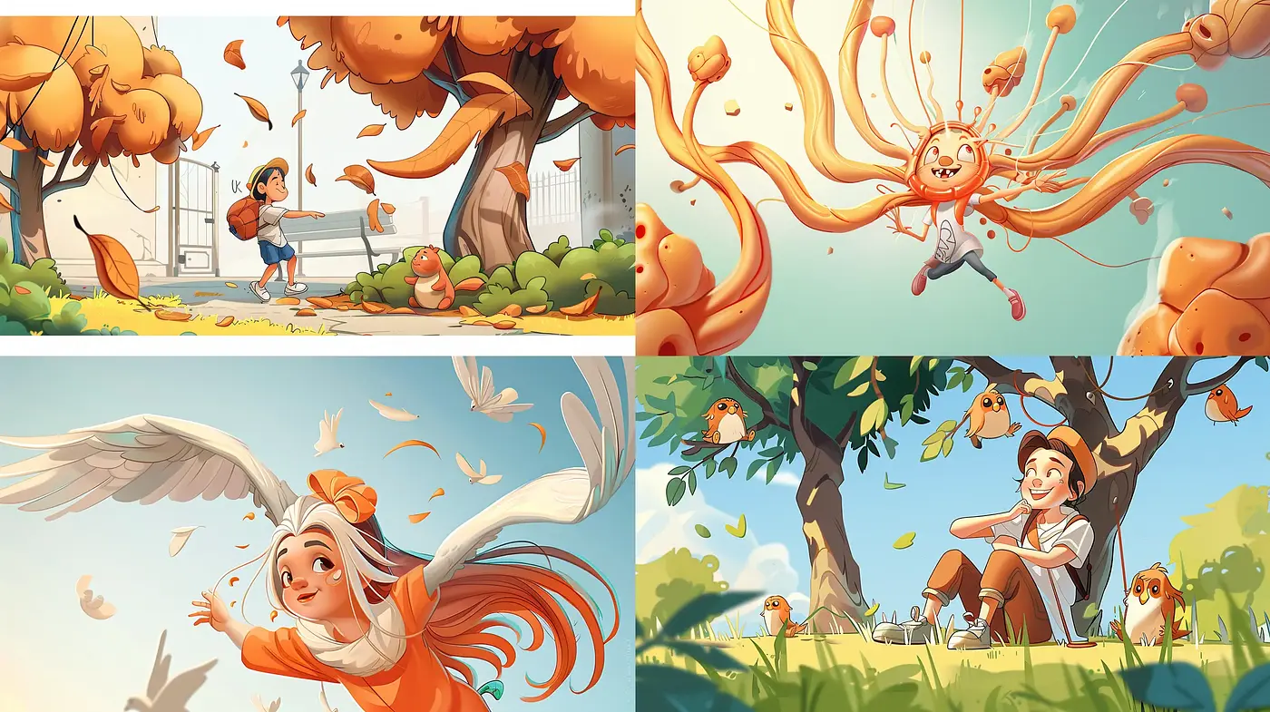 Whimsical Autumnal Harmony: A Fusion of Warm Tones and Playful Illustration - Midjourney sref style