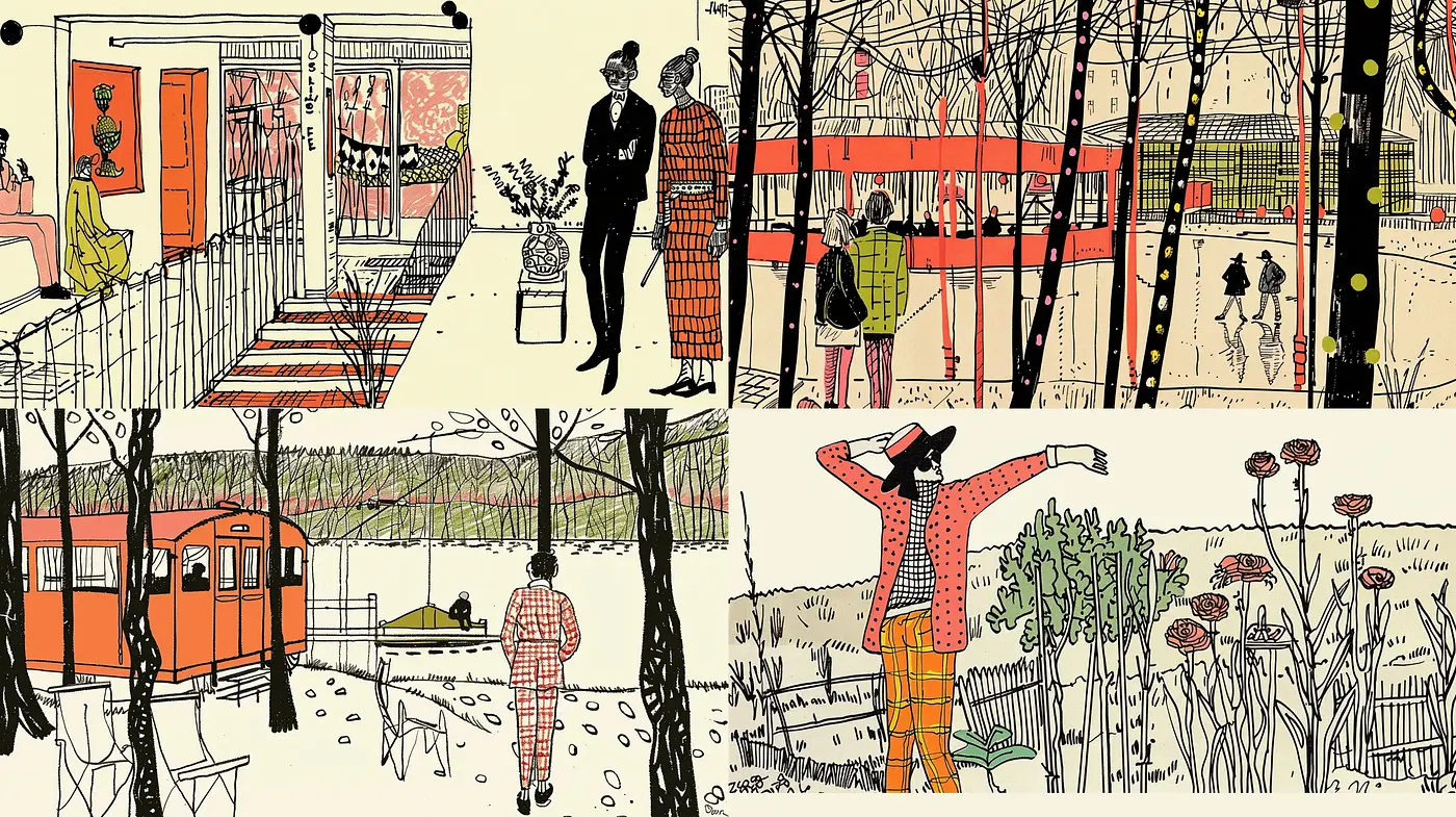 Eclectic Illustrated Narratives in Earthy Tones and Inked Outlines - Midjourney sref style