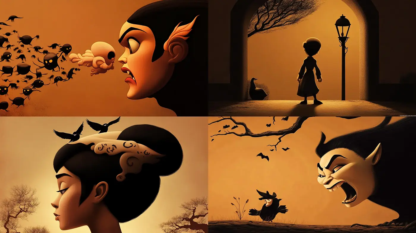 Twilight Silhouettes: A Dramatic Interplay of Light and Shadow in Stylized Vignettes - Midjourney sref style