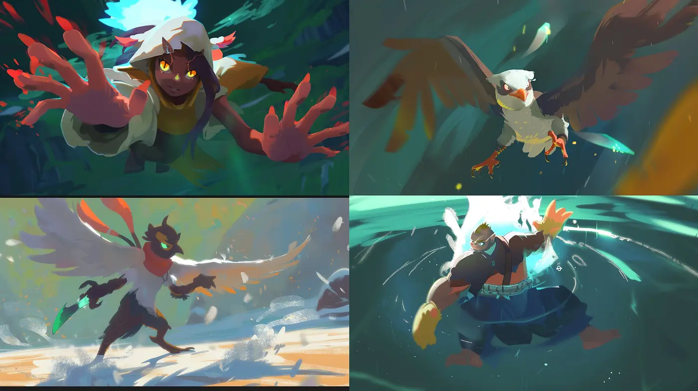 Dynamic Brushwork and Luminous Palette: A Homage to Expressive Action in Illustration - Midjourney sref style