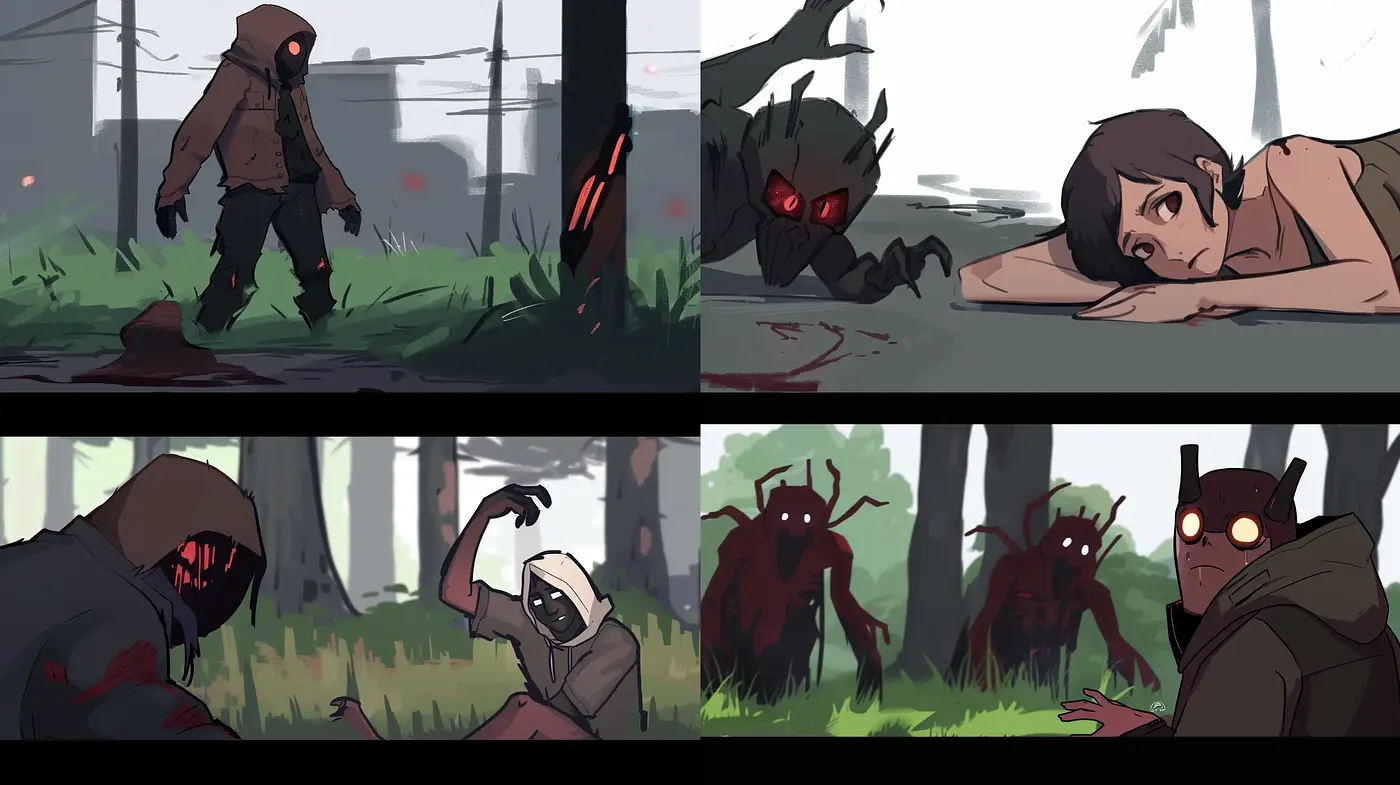 Grim Eerie Wilderness: A Stylistic Convergence of Dark Fantasy and Comic Art - Midjourney sref style
