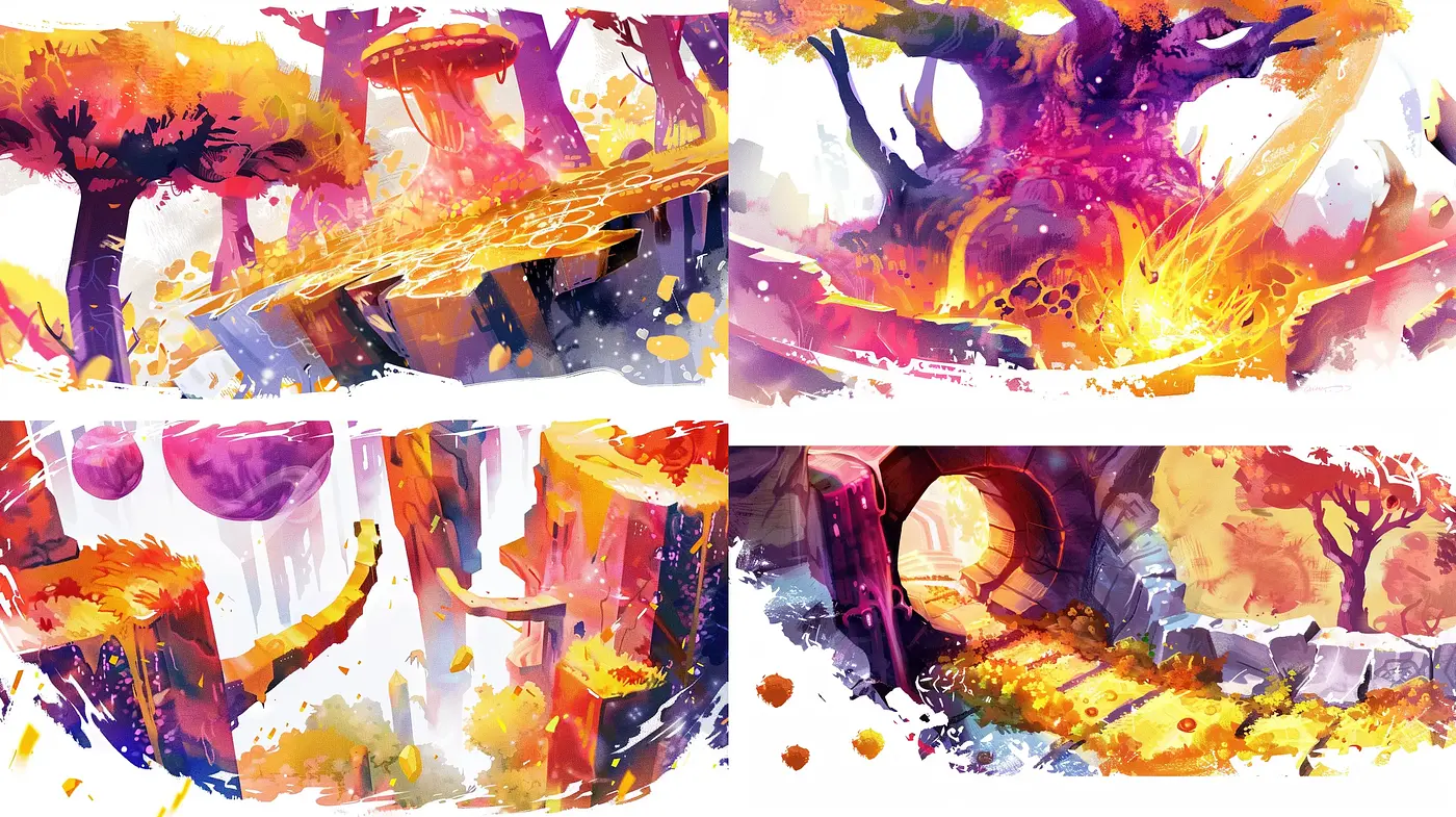 Explosion of Vibrant Watercolor Dreamscapes - Midjourney sref style