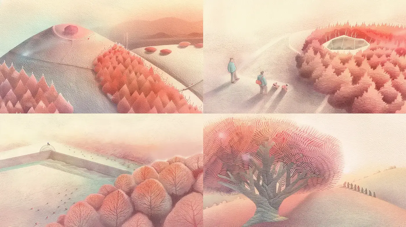 Soft Pastel Landscape Illustrations with a Whimsical Touch - Midjourney sref style