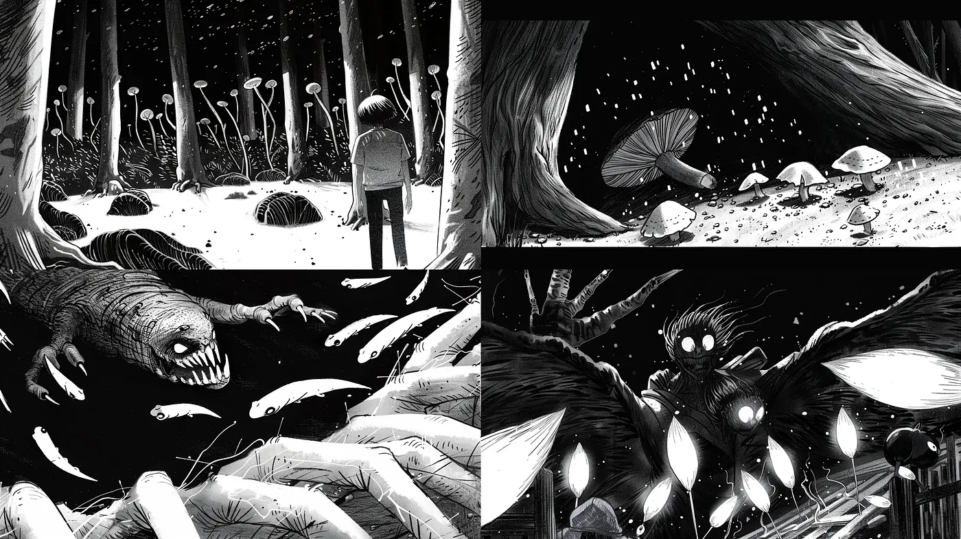 Monochromatic Whispers of Enchanted Wilderness - Midjourney sref style
