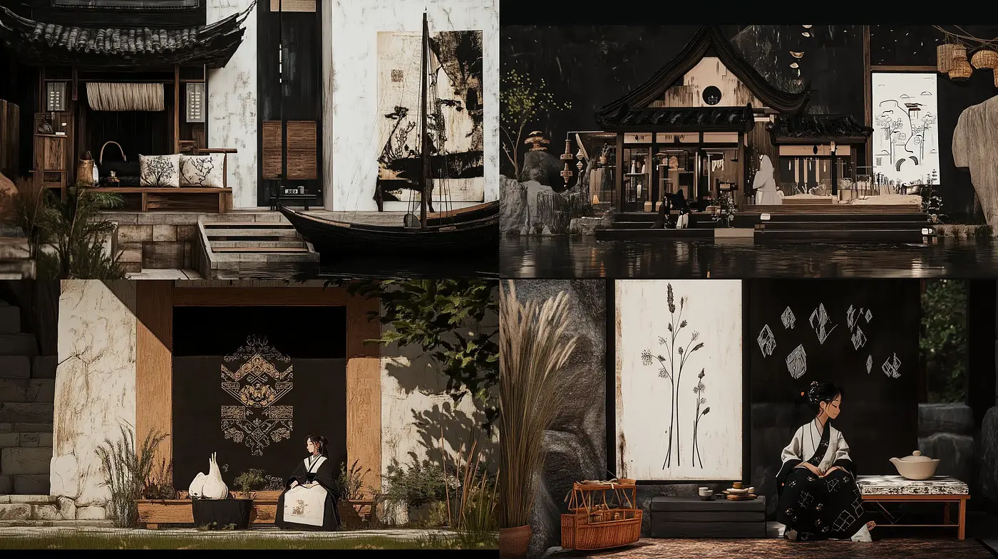 Tranquil Elegance in Monochromatic East Asian Aesthetics - Midjourney sref style