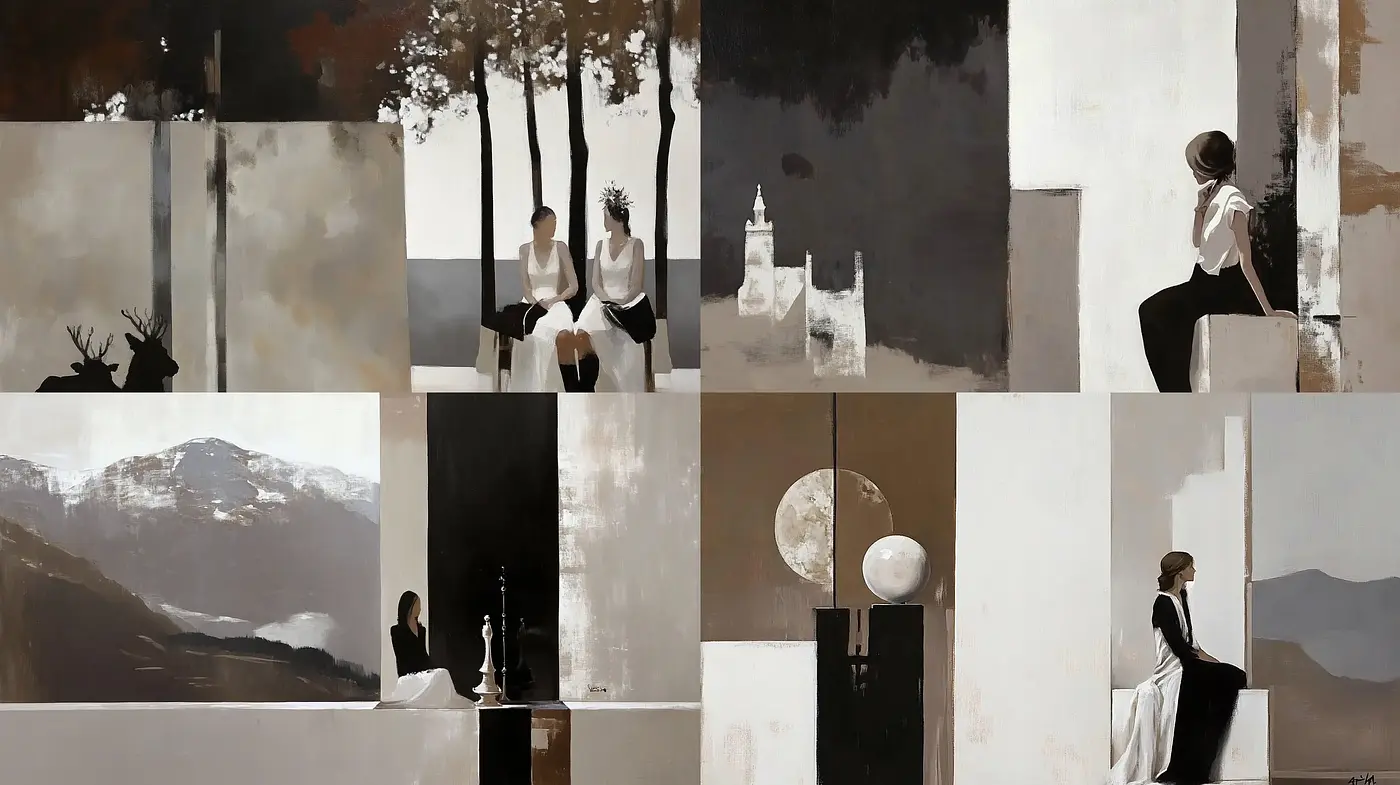 Contemplative Serenity in Monochromatic Abstract Realism - Midjourney sref style