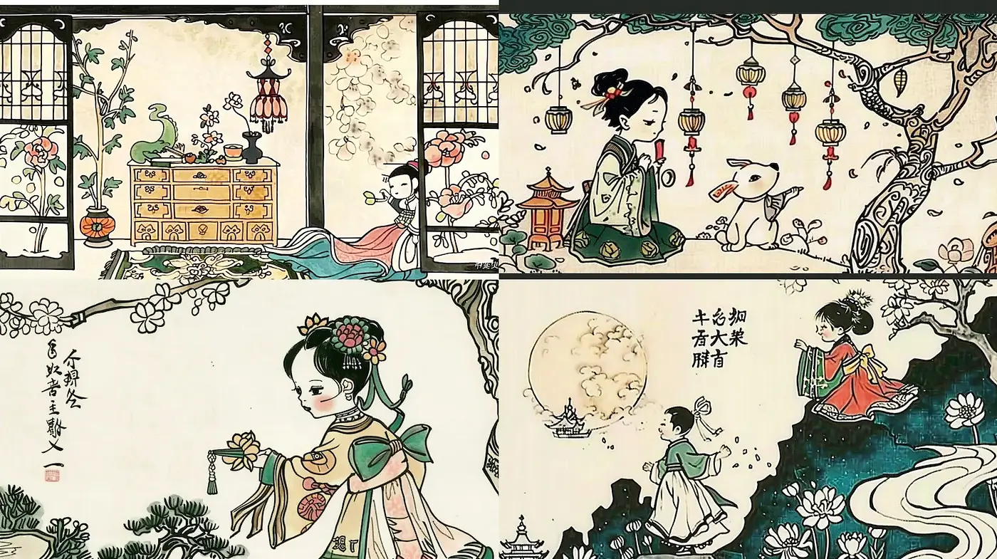 Whimsical and Serene Traditional Aesthetic - Midjourney sref style
