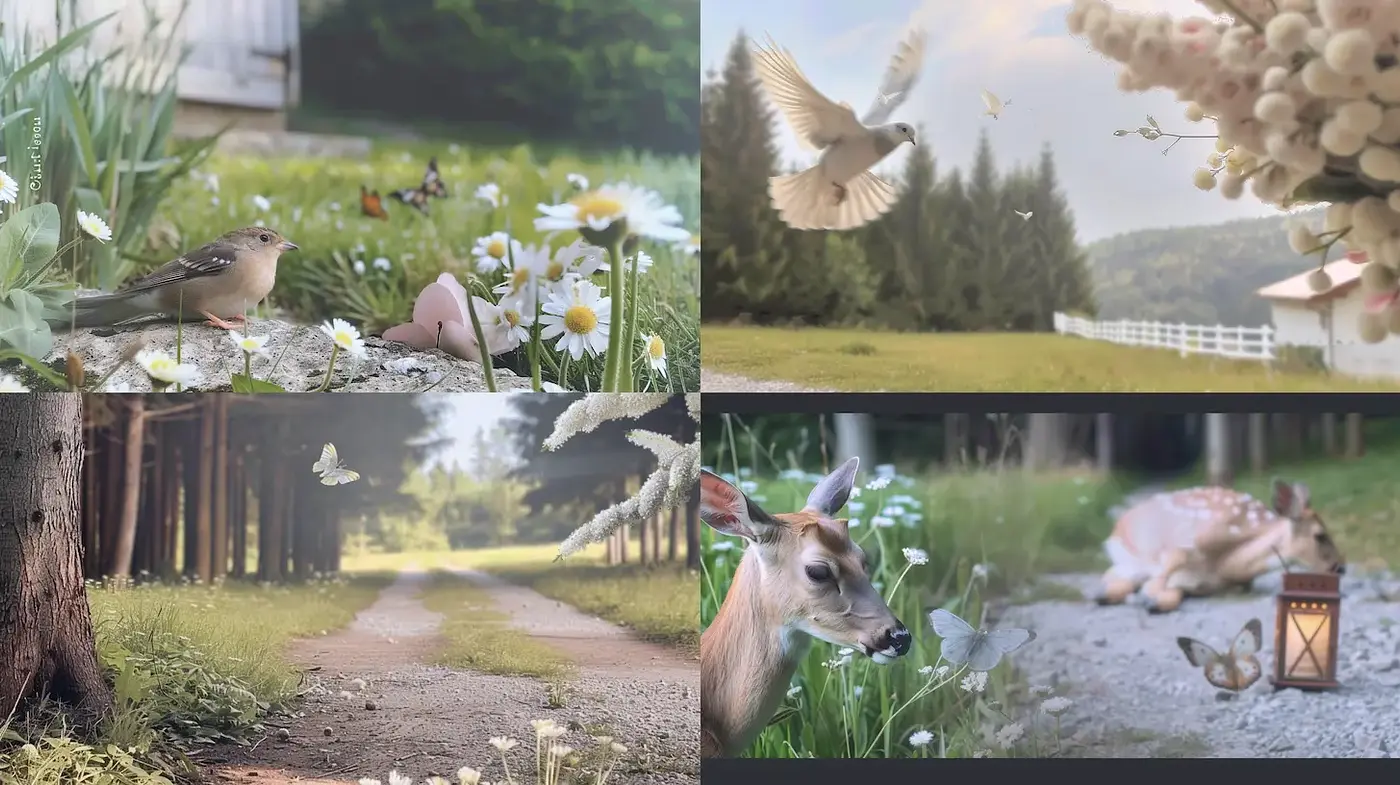 Whimsical and serene natural landscapes infused with life - Midjourney sref style