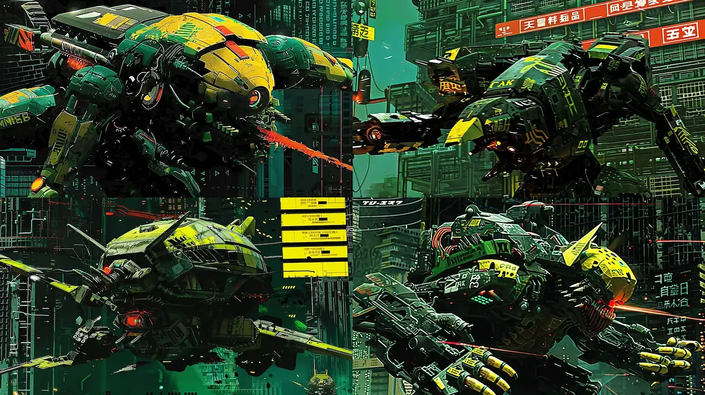 Futuristic Cyberpunk Mech Aesthetics with an Anime Influence - Midjourney sref style