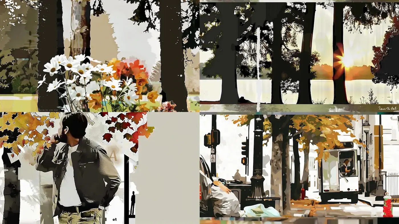 Contemporary Artistic Collage with Nature and Urban Elements - Midjourney sref style