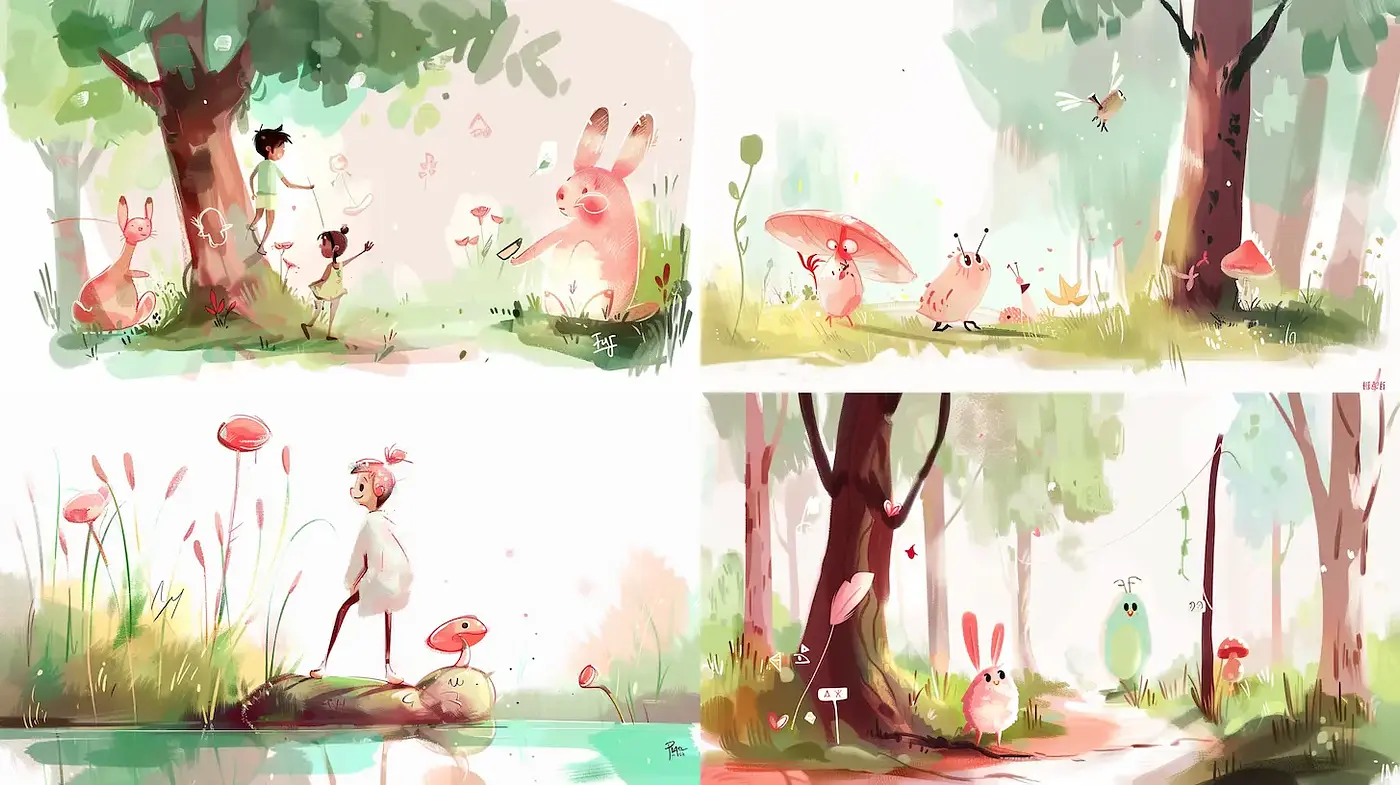 Playful and Whimsical Illustrations with Nature Elements - Midjourney sref style
