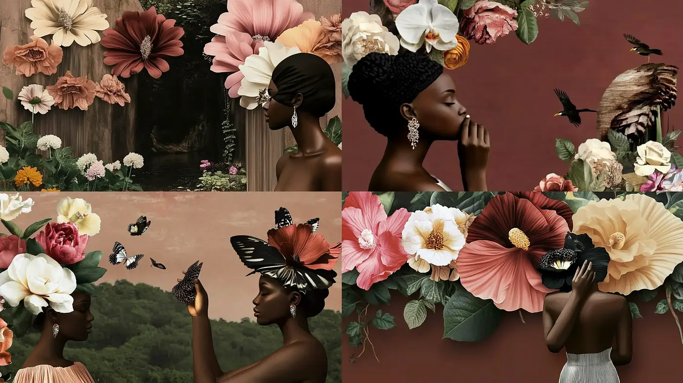 Blooming Elegance: A Fusion of Florals and Fine Art in Portraiture - Midjourney sref style