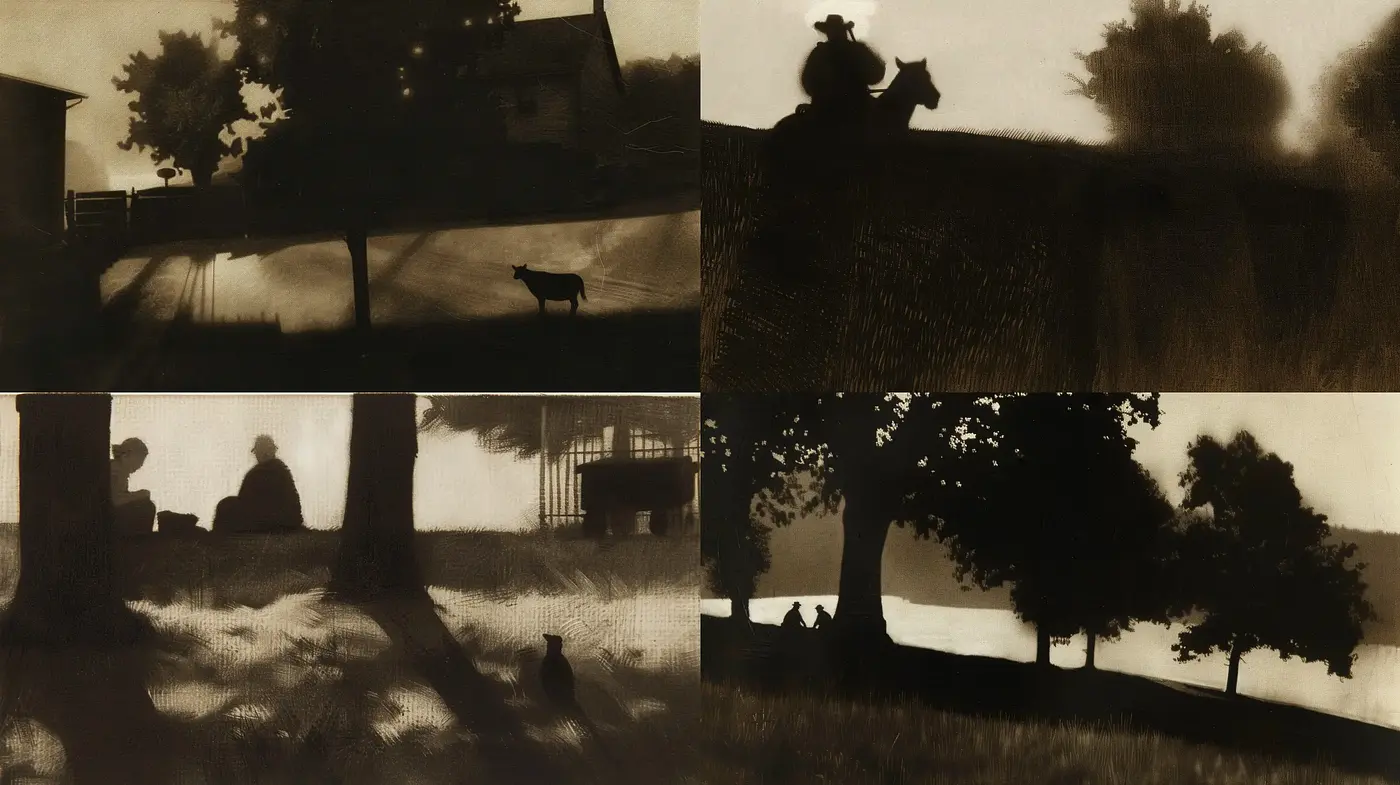 Monochromatic Silhouettes Amidst Evocative Shadows - Midjourney sref style