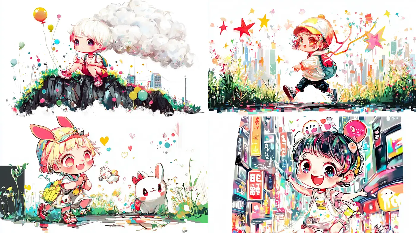 Whimsical Harmony of Color and Emotion in Stylized Character Art - Midjourney sref style