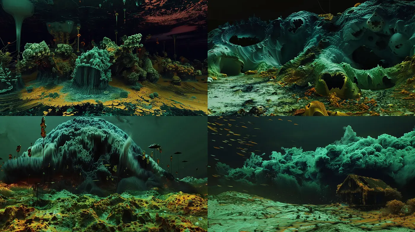 Surreal Underwater Dreamscape with Vivid Aquatic Hues - Midjourney sref style