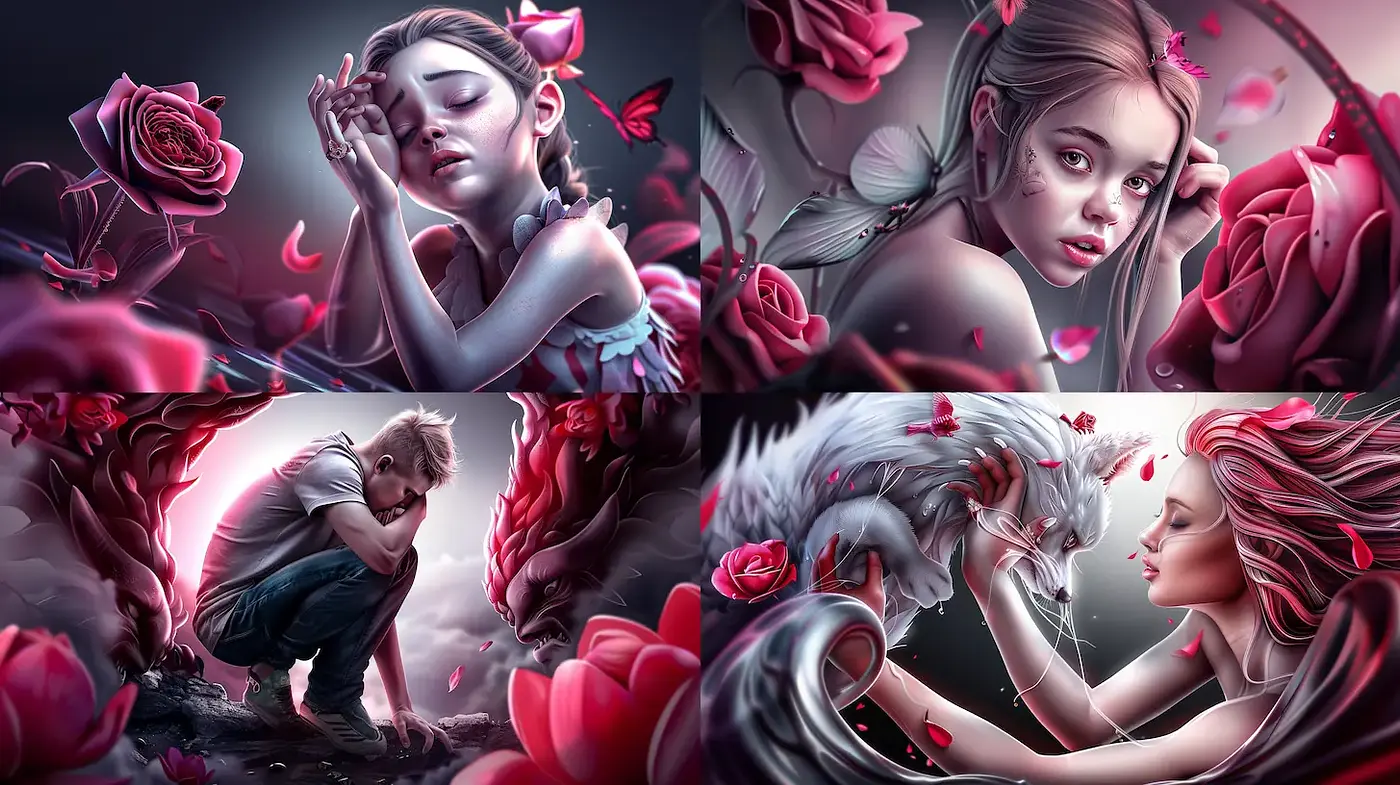 Emotional and Ethereal Aesthetic with Floral Motifs - Midjourney sref style